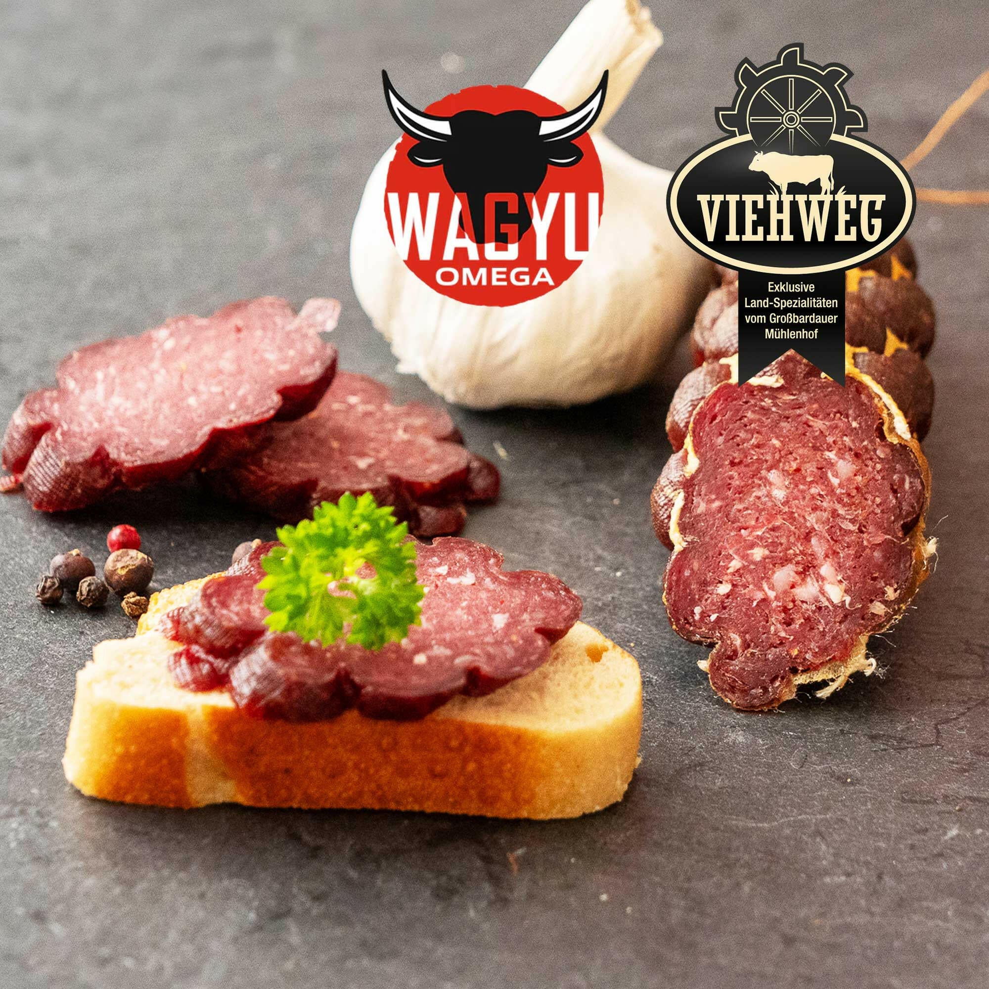 Gourmét Wagyu Salami - mit Knoblauch – 100% Rindfleisch
